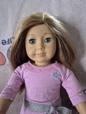 American Girl Doll in Light Pink Dress with Blue Eyes